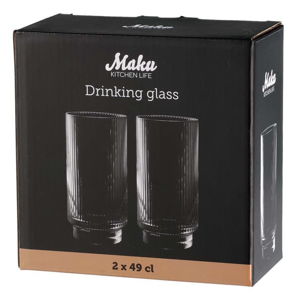 Dricksglas, räfflat klarglas, 49 cl, 2-pack