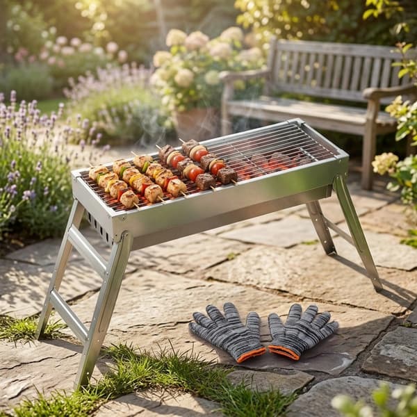 Sammenklappelig kulgrill, rustfrit stål, 73x21x37 cm