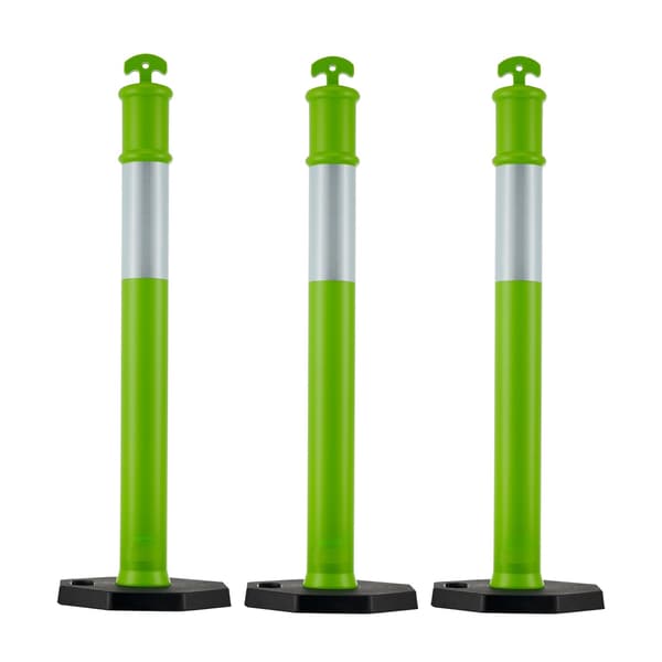 Trafikafgrænsningsstolper, 3-pak, 1140 mm, reflekterende vægtet base