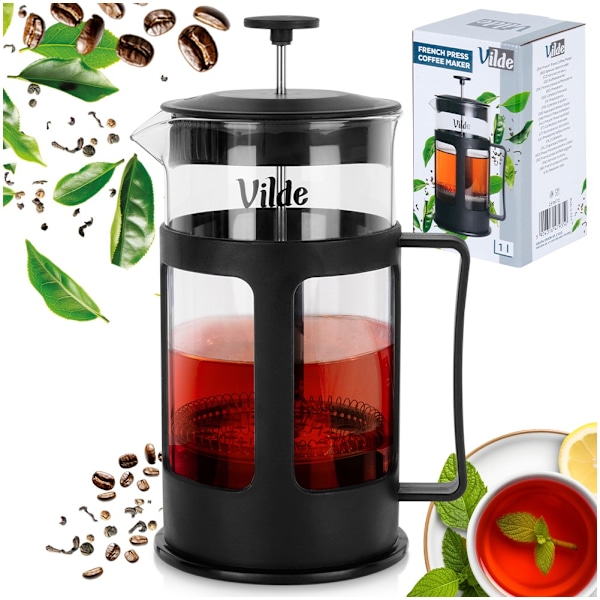 Kaffe- og testempelmaskine, glas, 1 l