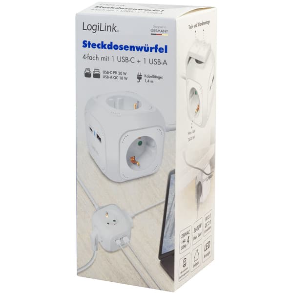 Power Cube Multi-branch-stik + USB-A/USB-C PD 20W