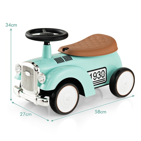 Rutcshauto ride-on køretøj med opbevaringsplads og tipbeskyttelse børne køretøj med rat 58 x 27 x 34 cm grøn
