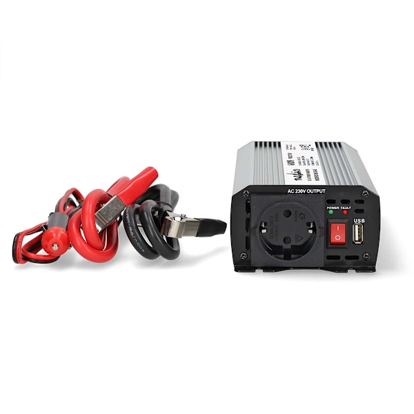 Växelriktare med modifierad sinusvåg | Inspänning: 12 V DC | Enhetens utgångsanslutning: Type F (CEE 7/3) / USB-A | 230 V AC 50 Hz | 600 W | Toppeffek