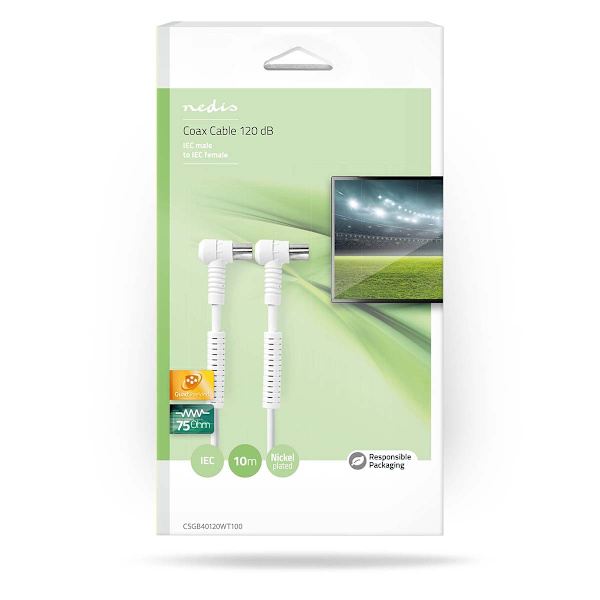 Coax Cable | IEC (Coax) Han | IEC (Coax) Hun | Nikkelplateret | 120 dB | 75 Ohm | Quad Skærmet | 10.0 m | Runde | PVC | Hvid | Box