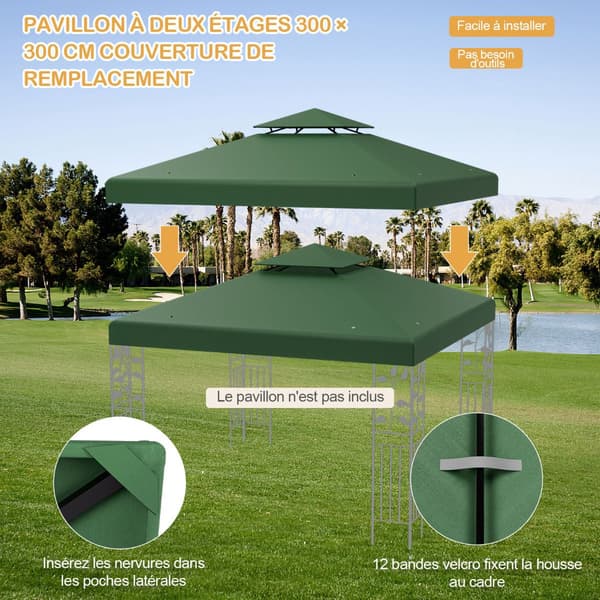 Udskiftningsbaldakin til pavillon 3 x 3 m, dobbeltlags, polyester