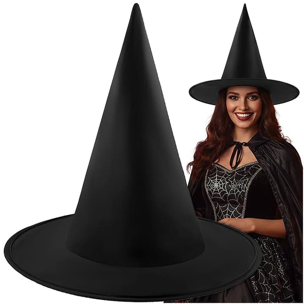 Heksehat, sort polyester, universel størrelse, Halloween