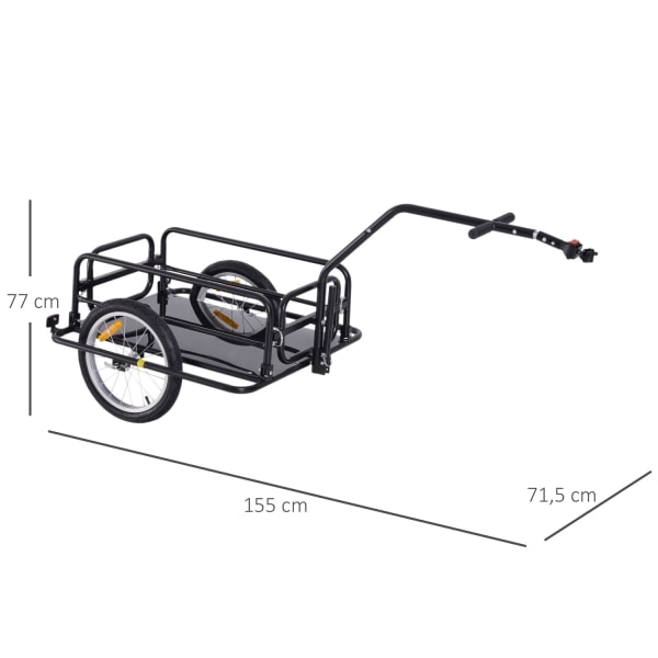 Polkupyörän Perävaunu Kuormaperävaunu 40 Kg Kantavuus, Kuljetusperävaunu Kokoontaitettavalla Kytkimellä, Musta, 155X71,5X77Cm