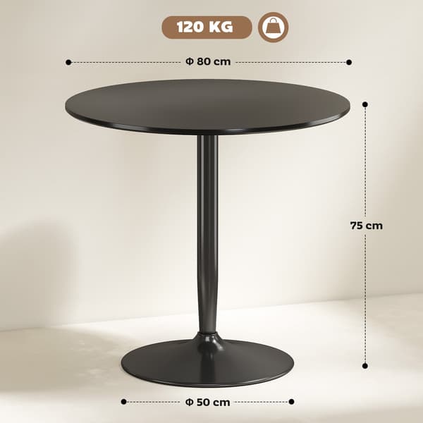 Spisebord til 2, Rundt 80 cm, MDF & Stål, Sort