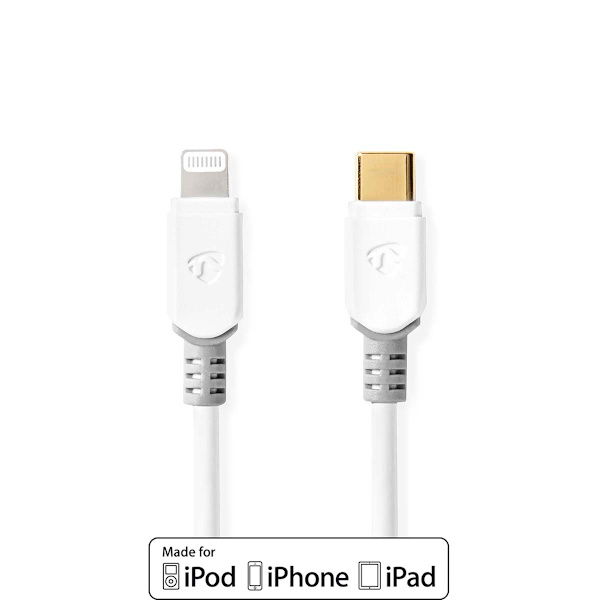 Lightning Kabel | USB 2.0 | Apple Lightning 8-pin | USB-C™ Han | 480 Mbps | Guldplateret | 1.00 m | Runde | PVC | Hvid | Box