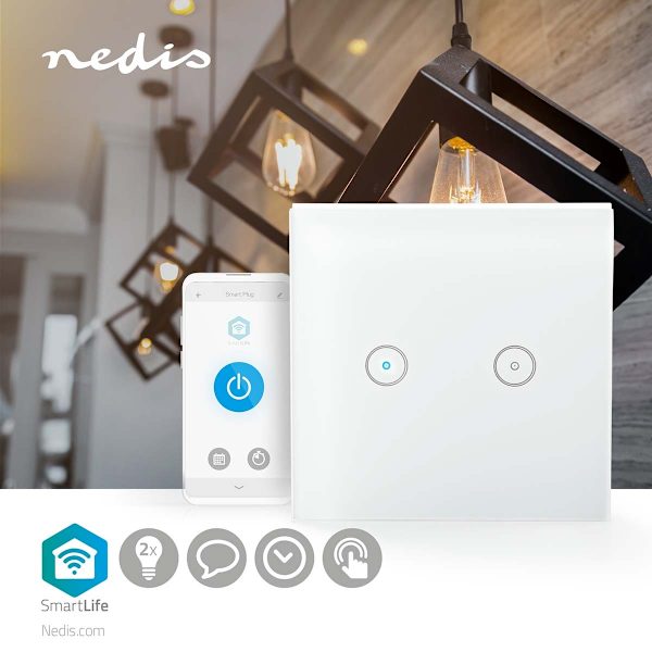 SmartLife Strömbrytare | Wi-Fi | Dubbel | Väggfäste | 1000 W | Android™ / IOS | Glas | Vit