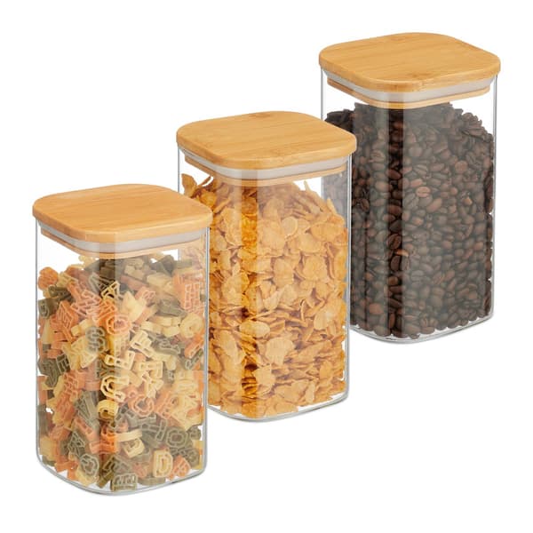 Set med 3 förvaringsburkar med lock 1200 ml