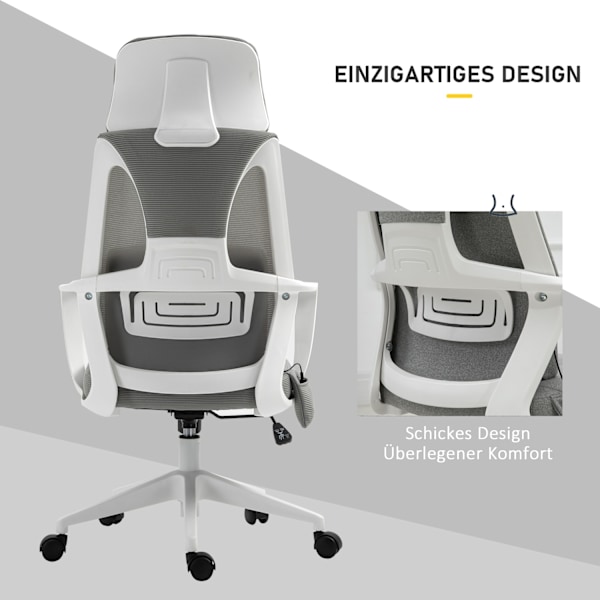 Gaming Stol, Kontorstol Med Massagefunktion, Drejestol, Ergonomisk, Nylon, Grå, 62X60X114-122Cm