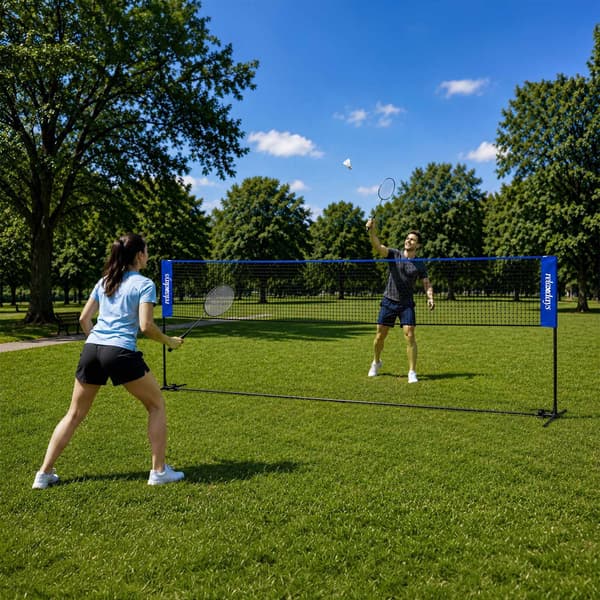 Justerbart badmintonnet med stativ, 400 cm, blå