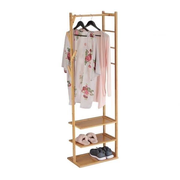 Klädhängare i bambu med 3 hyllplan