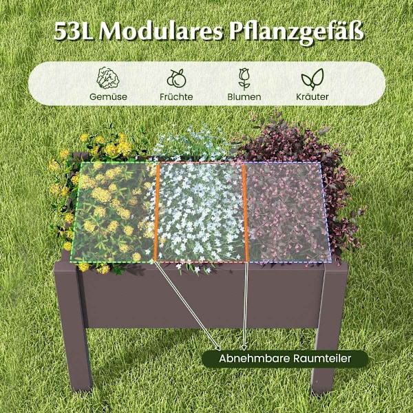 Plast højbed haveseng selvvandende 53L 76 x 45 x 61 cm kaffe