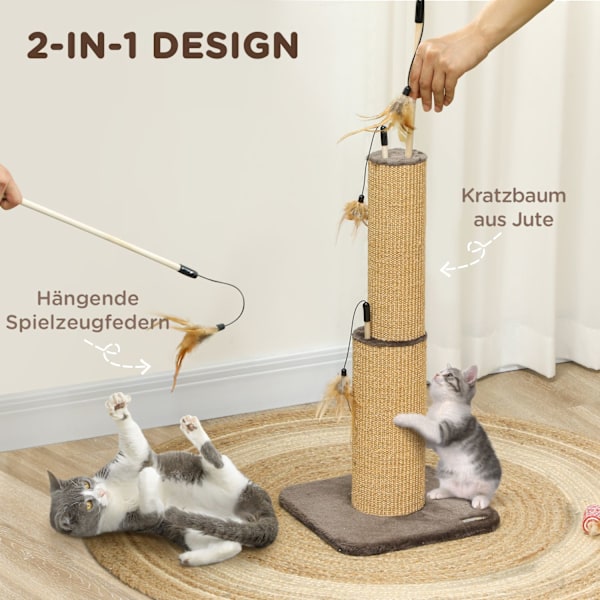 2-i-1 kradsestolpe, 78 cm kradsestolpe, jute kat kradsestolpe med fjeder, kradsestolpe til katte, katte kradsemøbler, indendørs, brun
