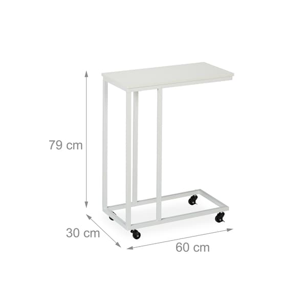 C-format sidobord med hjul, metall och MDF
