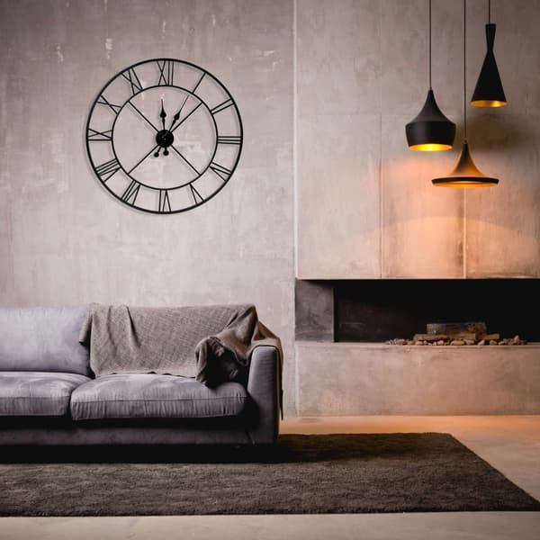 Stor väggklocka i metall, 80 cm diameter, svart