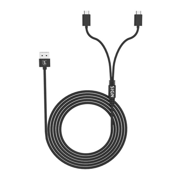 SiGN Duo Charge & Play -kaapeli PS5:lle, 5 V, 2,1 A, 1,5 m - musta