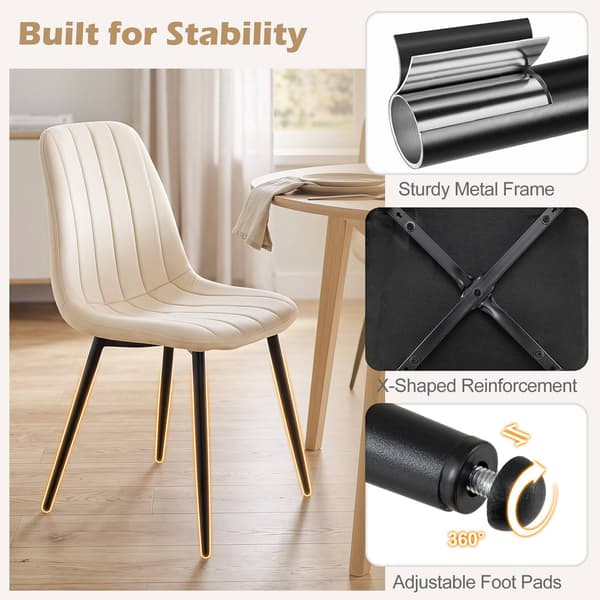 Beige klädda matstolar, set om 4 med metallben