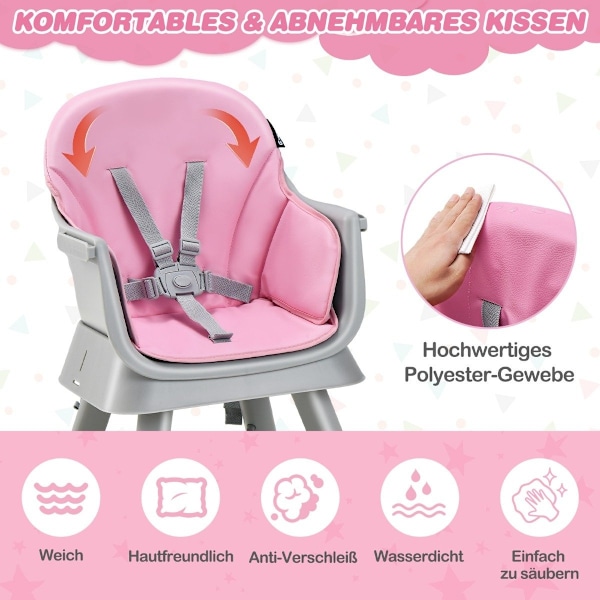 6-i-1 Baby højstol Højstol & spisestuestol & lærebord & byggeklodsbord 58 x 58 x 98 cm Pink
