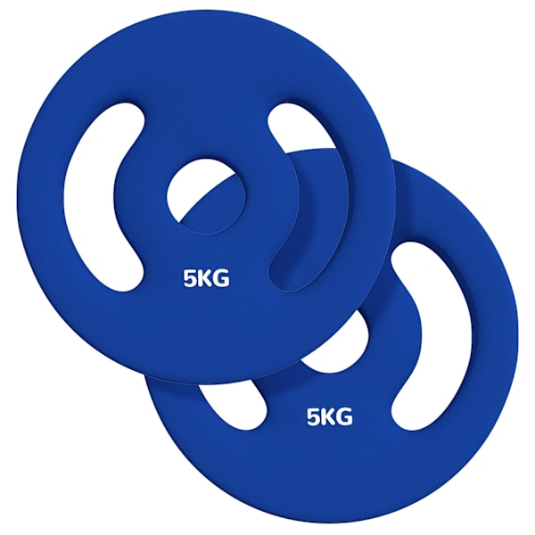 Sæt med 2 håndvægte, 2 x 5 kg vægte, vægtskiver sæt, vægtskiver til 2,5 cm håndvægtstang, Ø 30 mm hul, blå