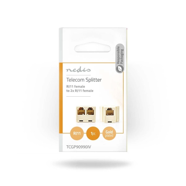 Telecom Vägg Box | Kontakttyp: RJ11 | RJ11 Hona | 2x RJ11 (4/6) Hona | Splitter | ABS | Elfenben