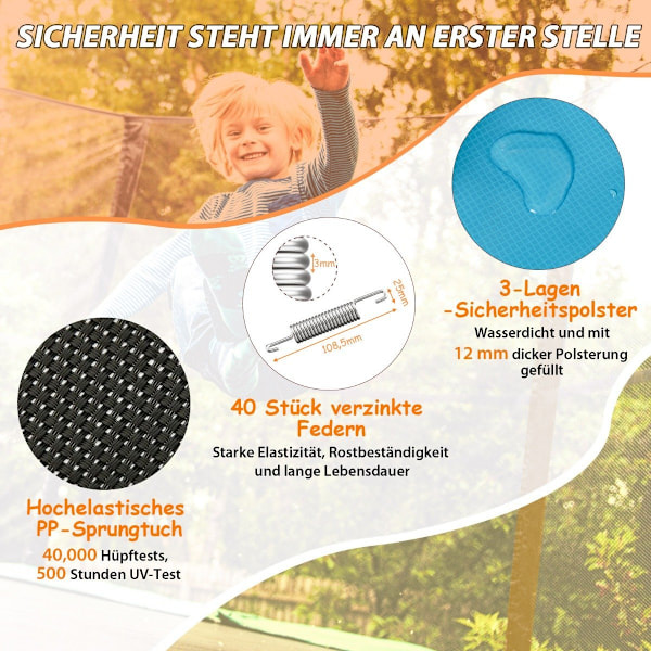 Rektangulär 3-i-1 studsmatta för barn 190 x 124 cm stor fritidsstudsmatta med nät blå + orange