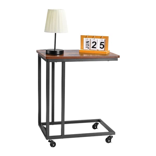 C-format sidobord för soffa med hjul, brun-svart