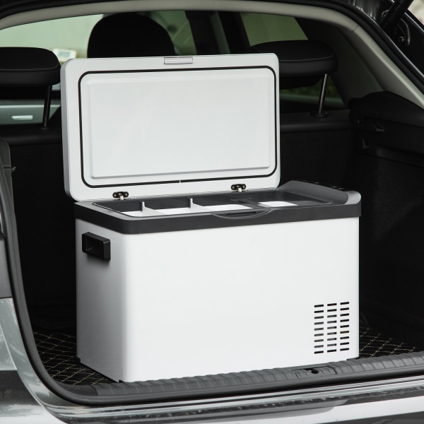 Car Cooler Box 30L Med Lcd Display Kompressor Bil Køleskab El Boat Camper Travel 12/24V Dc Og 110-240V Ac Hvid