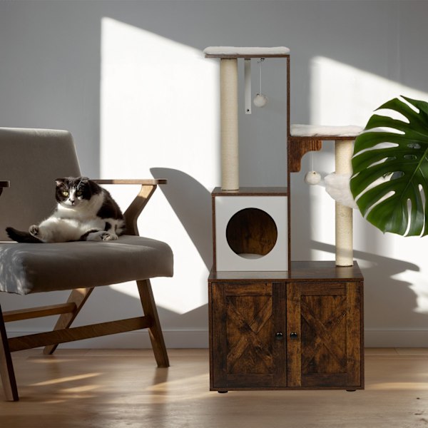 Katteskraber med kattebakkeskab 128 cm
