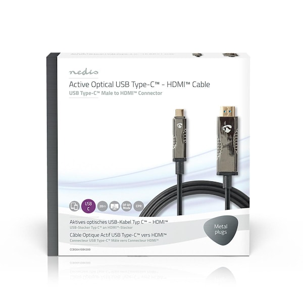 Aktiv optisk (AOC) USB kabel | USB-C™ Hane | HDMI™ Kontakt | 18 Gbps | 20.0 m | Rund | PVC | Svart | Presentbox