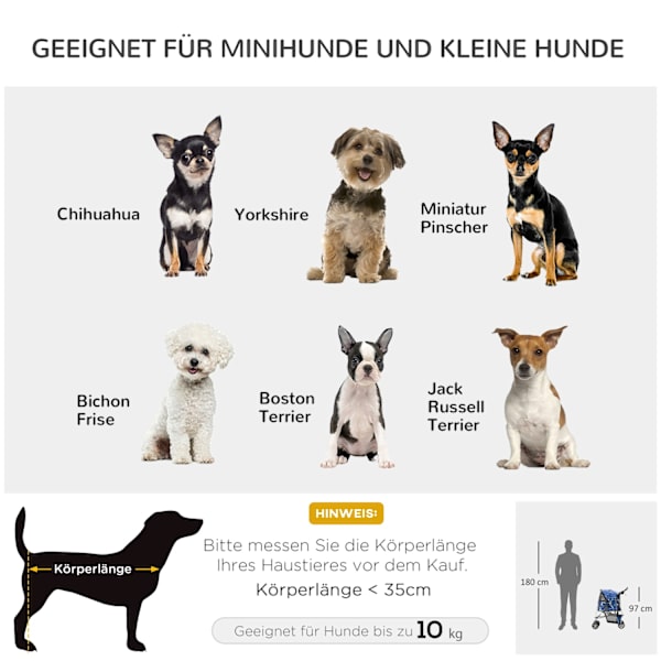 Hundevogn, Hundevogn Med Regnslag, Foldbar Hundevogn Op Til 20 Kg, Med Kopholder, Netvindue, Kattevogn, Blå, 75 X 45 X 97 Cm