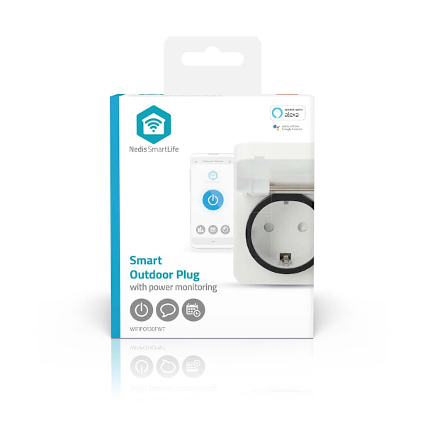 SmartLife Smart Plug | Wi-Fi | IP44 | 3680 W | Pistoke maadoituskontaktilla | -25 - 55 °C | Android™ / IOS | Harmaa / Valkoinen | 1 kpl