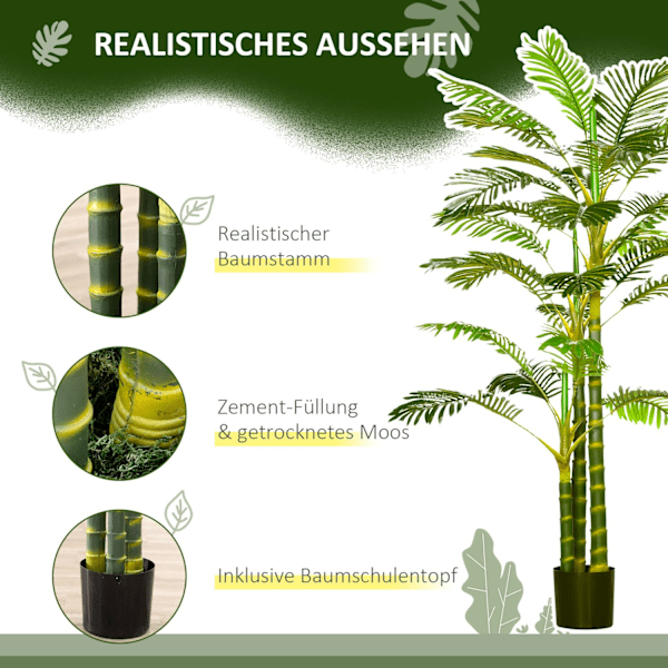 Kunstig Palme 190 cm Kunstig Plante, Kunstige Plastplanter i Pot Kunstig Palme, Falsk Plante til Stue Soveværelse Kontorhave Moderne Dekoration Gave