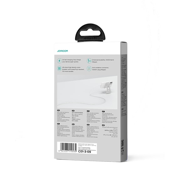Kaapeli iPhonelle USB-A - Lightning 3A Multi-Color Series 1m valkoinen