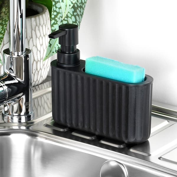 Opvaskemiddel dispenser med svampeholder, sort, 400ml