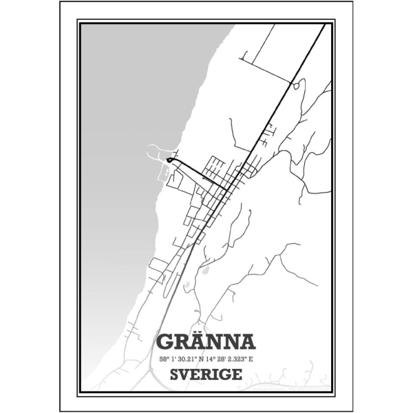 Gränna Stad Karta Poster - 50x70 cm