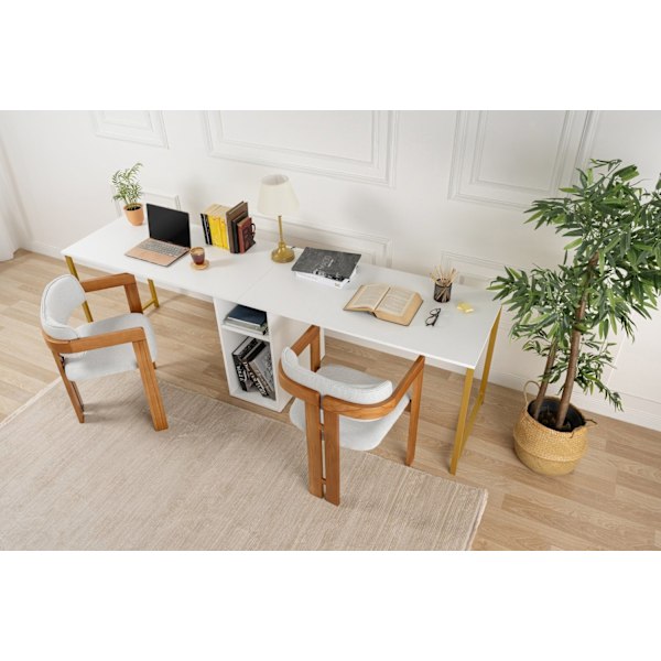 Study Desk Twin Study Desk - Vit, Guld