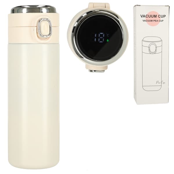 Lämpömuki suukappaleella LED termospullo 420ml beige