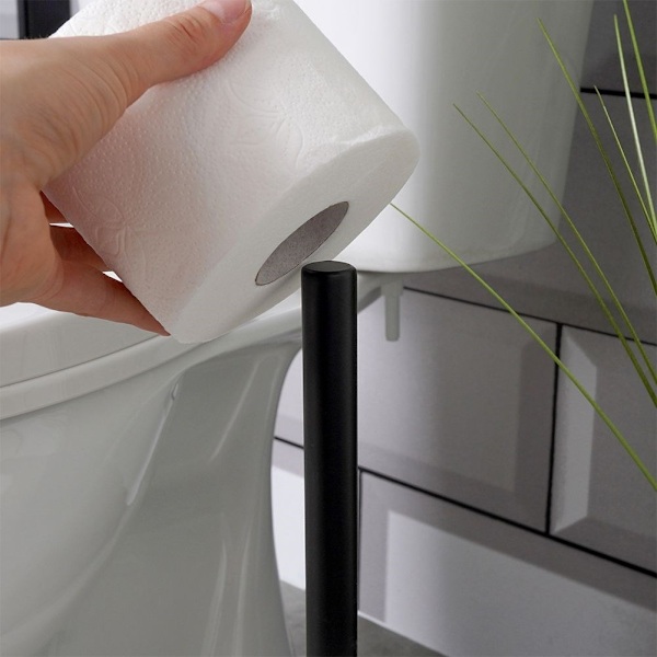Stilfuld sort toiletrulleholder i rustfrit stål