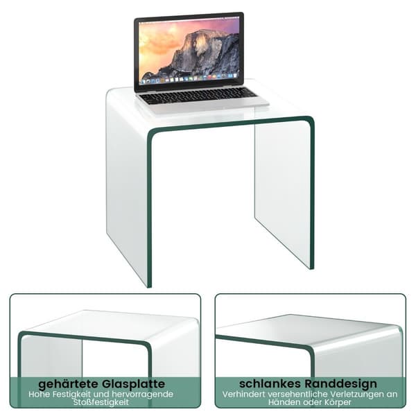 Sidobord i glas – U-format, härdat, 45x45x41 cm