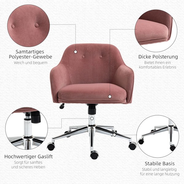 Kontorstol Skrivebordsstol Med Vippefunktion, Højdejusterbar, Velour Touch, Rød, 61X59X80,5-90,5Cm