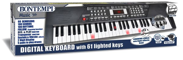 Bontempi digitalt keyboard med 61 oplyste tangenter, 100 lyde, 100 rytmer