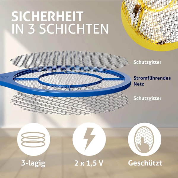 Elektrisk flugsmälla 3-pack, dubbelt säkerhetsgaller