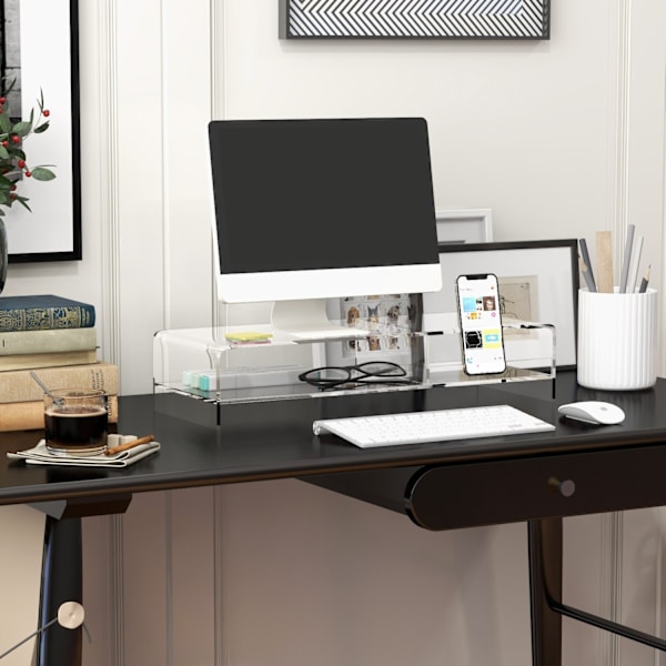 Skærmstativ Skærmophæng Med Opbevaringsrum, Til Skærme Op Til 24 Tommer, Pc, Bærbar Computer Op Til 5 Kg, Akryl, 50,8X19X12Cm