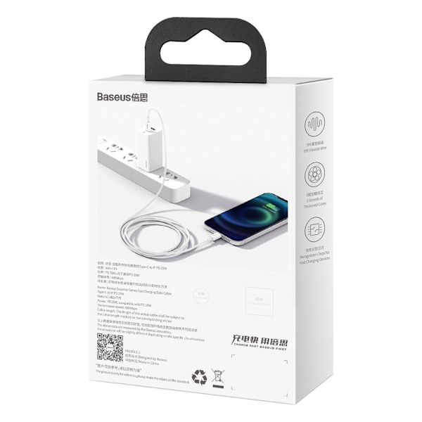 Kaapeli iPhonelle USB Type C - Lightning Power Delivery 20W 1m valkoinen