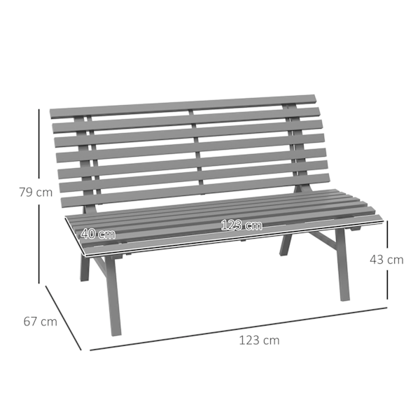 Puutarhapenkki 2-paikkainen puistonpenkki selkänojalla alumiinia 123x67x79cm harmaa puutarhaterassin parvekkeelle