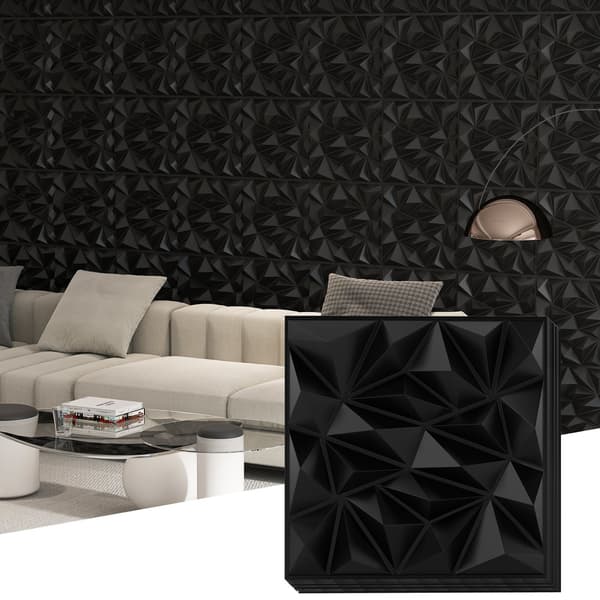 3D-vægpaneler, diamantmønster, sort, 5m² dækning