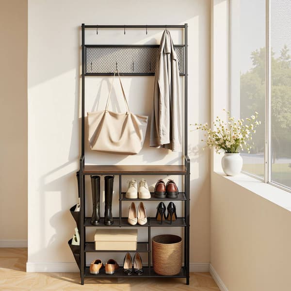Hall Tree-garderobe med 4-lags skohylde, 1800 mm